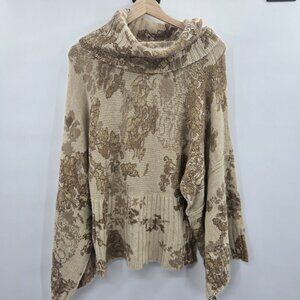 Vintage Calvin Klein Camel Brown Floral Turtleneck Metallic Sweater Medium